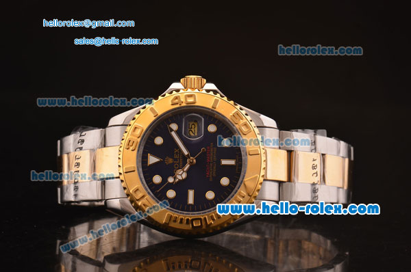 Rolex Yacht-Master Oyster Perpetual Chronometer Automatic Two Tone with Blue Dial,Gold Bezel and White Round Bearl Marking-Small Calendar - Click Image to Close